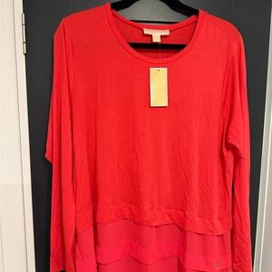 Michael Kors Vibrant Coral Red Long Sleeve Top